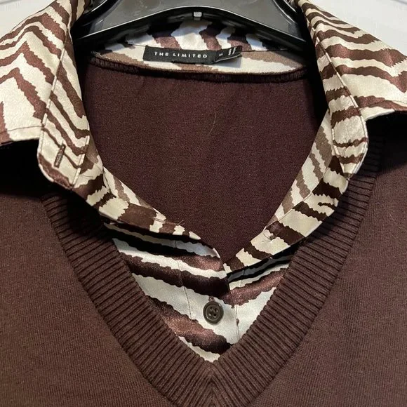 The Limited-Brown V-neck Sweater with built in zebra striped blouse-casual-Md - Picture 8 of 9